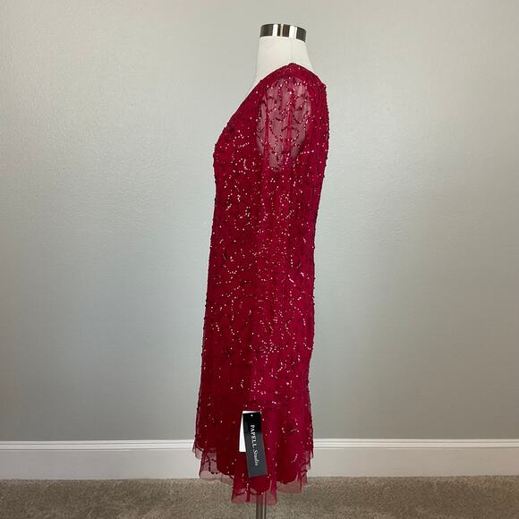 Adrianna Papell Red Sequin Long Sleeve Mini Cocktail Dress Size 10 V-Neck A-Line - Picture 5 of 14